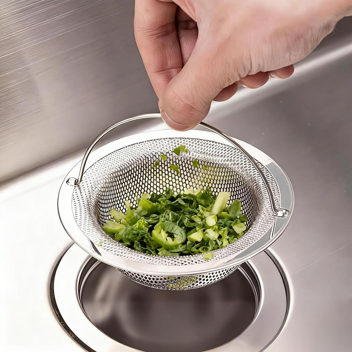 Edelstahl Spülbeckensieb mit Griff – 4er Set