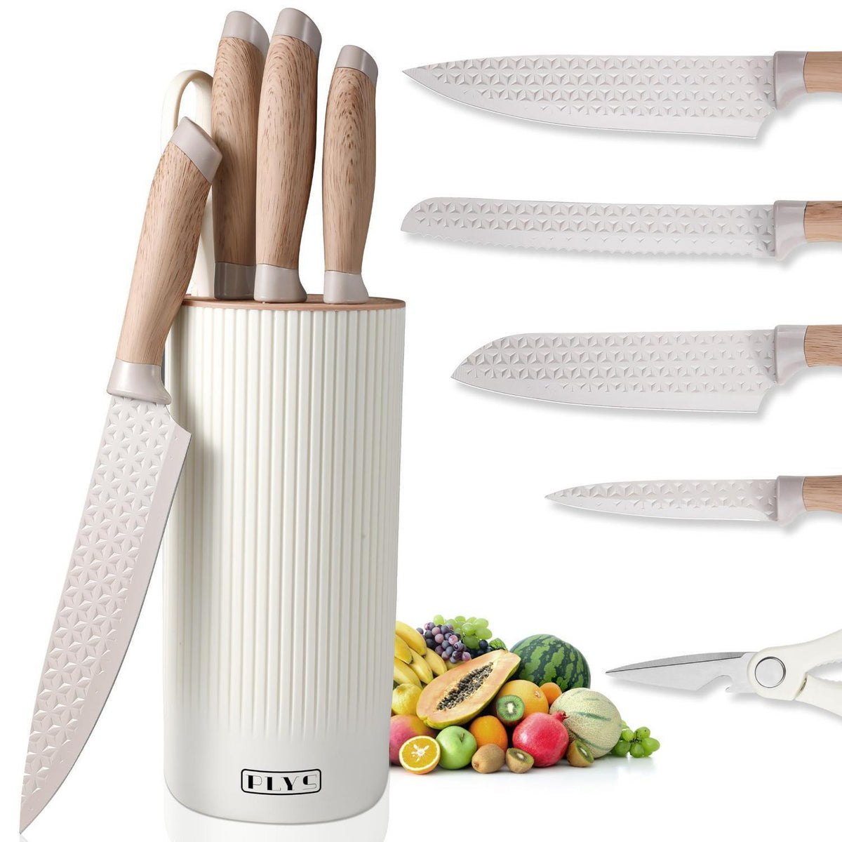 6-teiliges Messerset mit Block – Khaki Küchenmesser Set