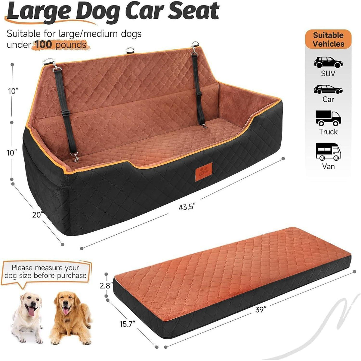 Großer Hunde Autositz – Bequem, Waschbar & Sicher für Hunde bis 100kg