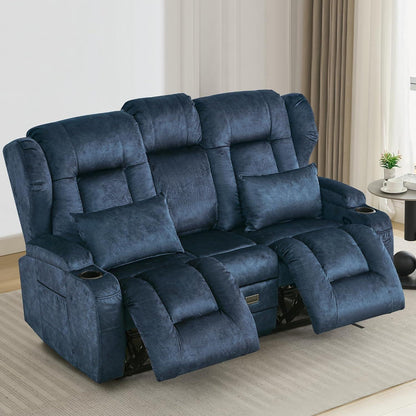 2er Relaxsessel mit Liegefunktion & Konsole – Blau