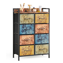 Kommode mit 8 Schubladen, Vintage-Blumenmuster, Rustikales Braun