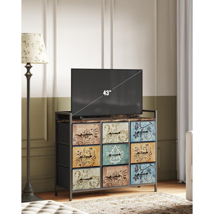 Kommode mit 9 Schubladen, Vintage-Blumenmuster, Rustikales Design