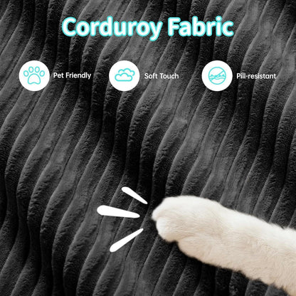 Modulares 3-Sitzer Cord Sofa mit Ottomane – Schwarz