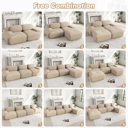 Modulares 2-Sitzer Cord Sofa mit Ottomane – Beige