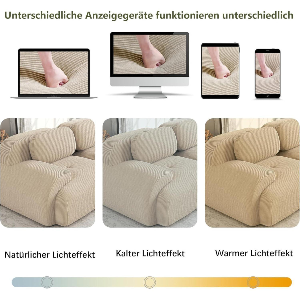 Modulares 2-Sitzer Cord Sofa mit Ottomane – Beige