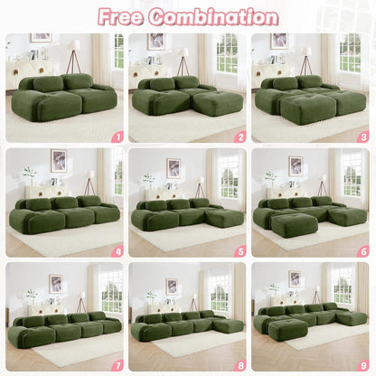 Modulares Cord Sofa 3-Sitzer mit Ottomane – Grün