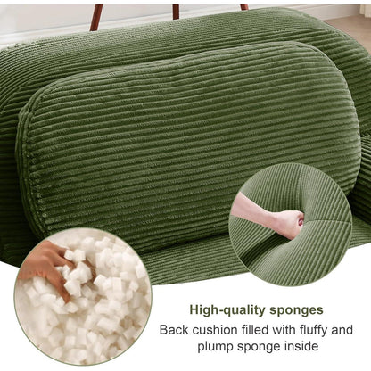Modulares Cord Sofa 3-Sitzer mit Ottomane – Grün