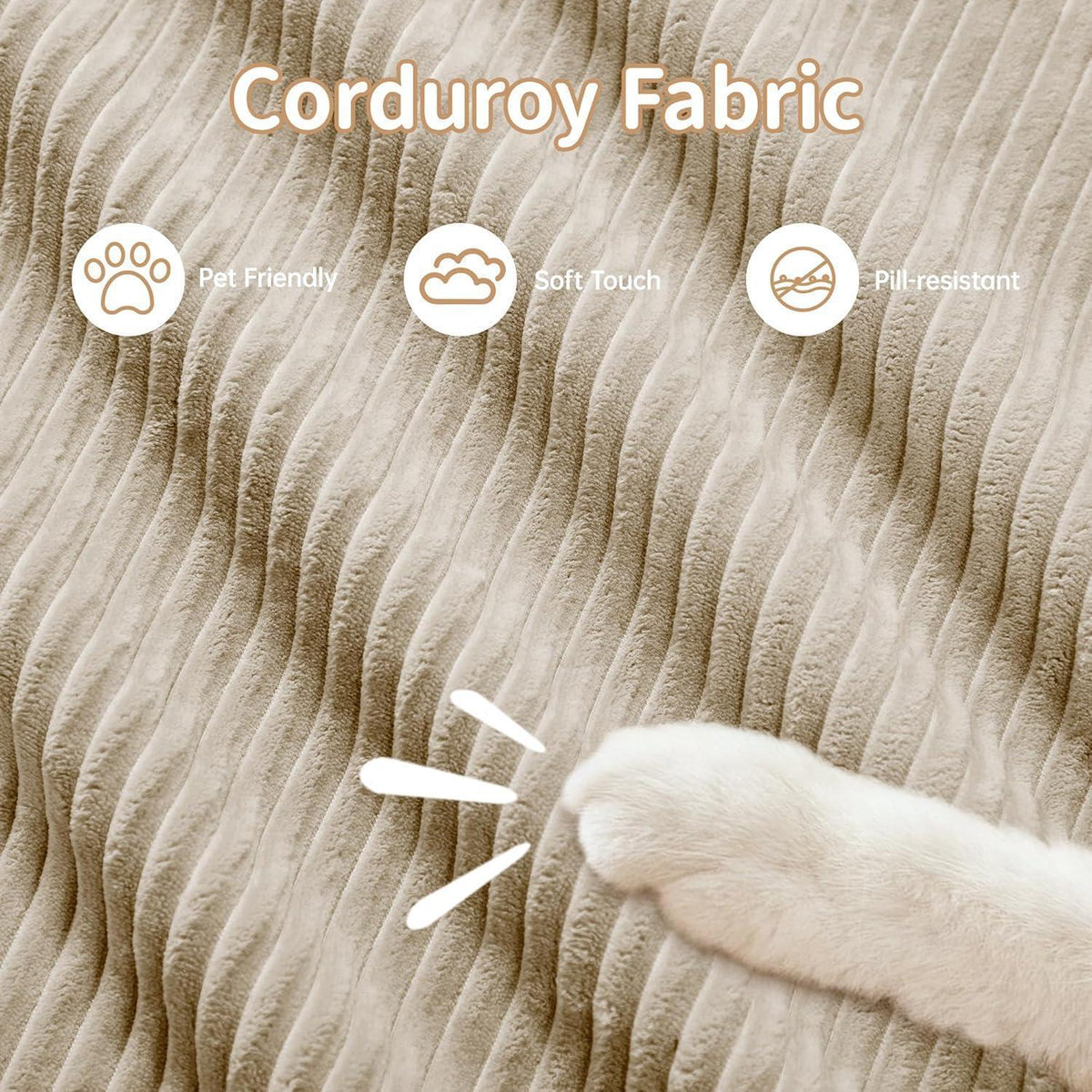 Modulares Cord Sofa 4-Sitzer mit Ottomane – Beige