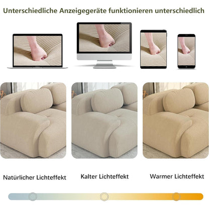 Modulares 3-Sitzer Cord Sofa mit Ottomane – Beige