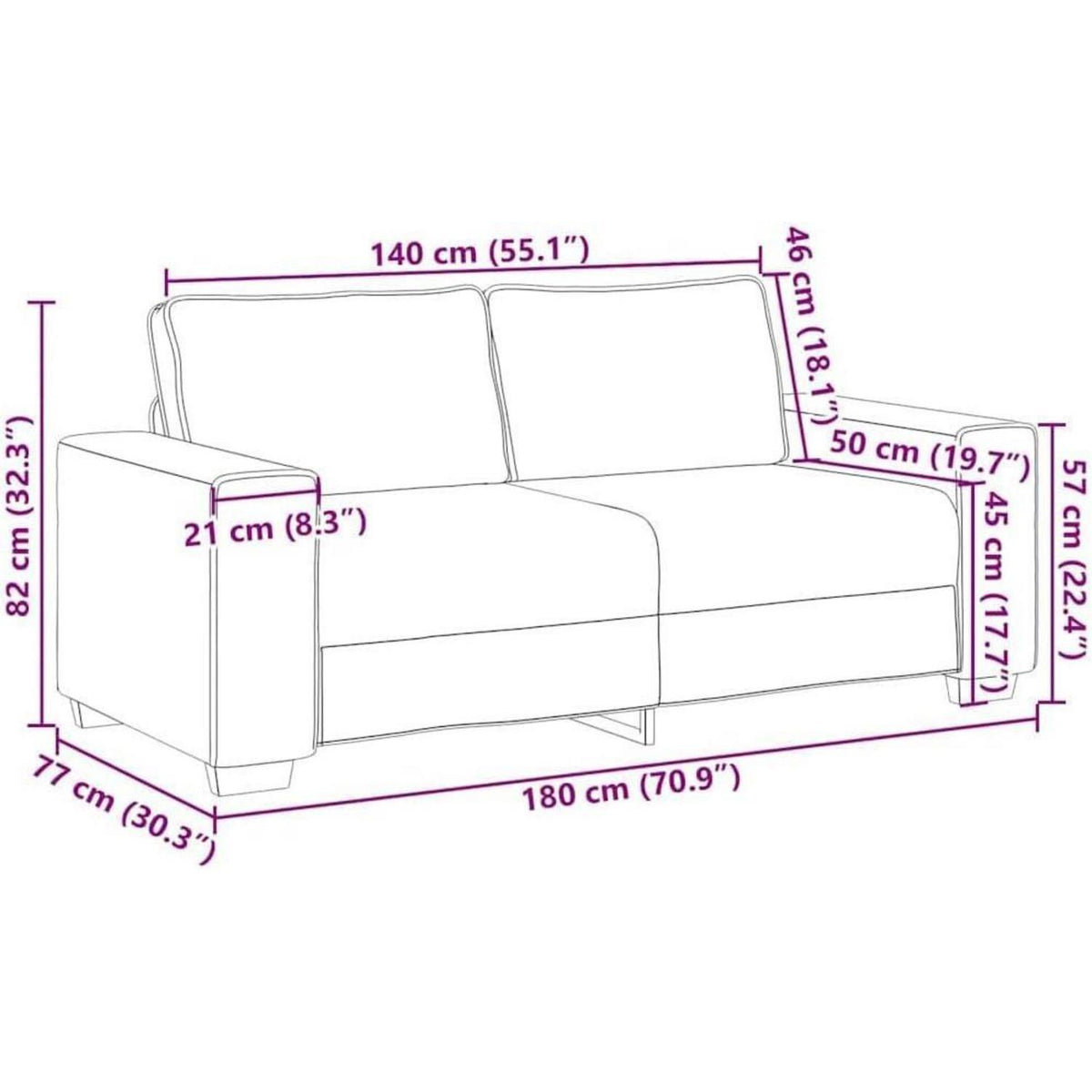 Modernes Sofa mit extra tiefen Sitzen, Braun 140cm