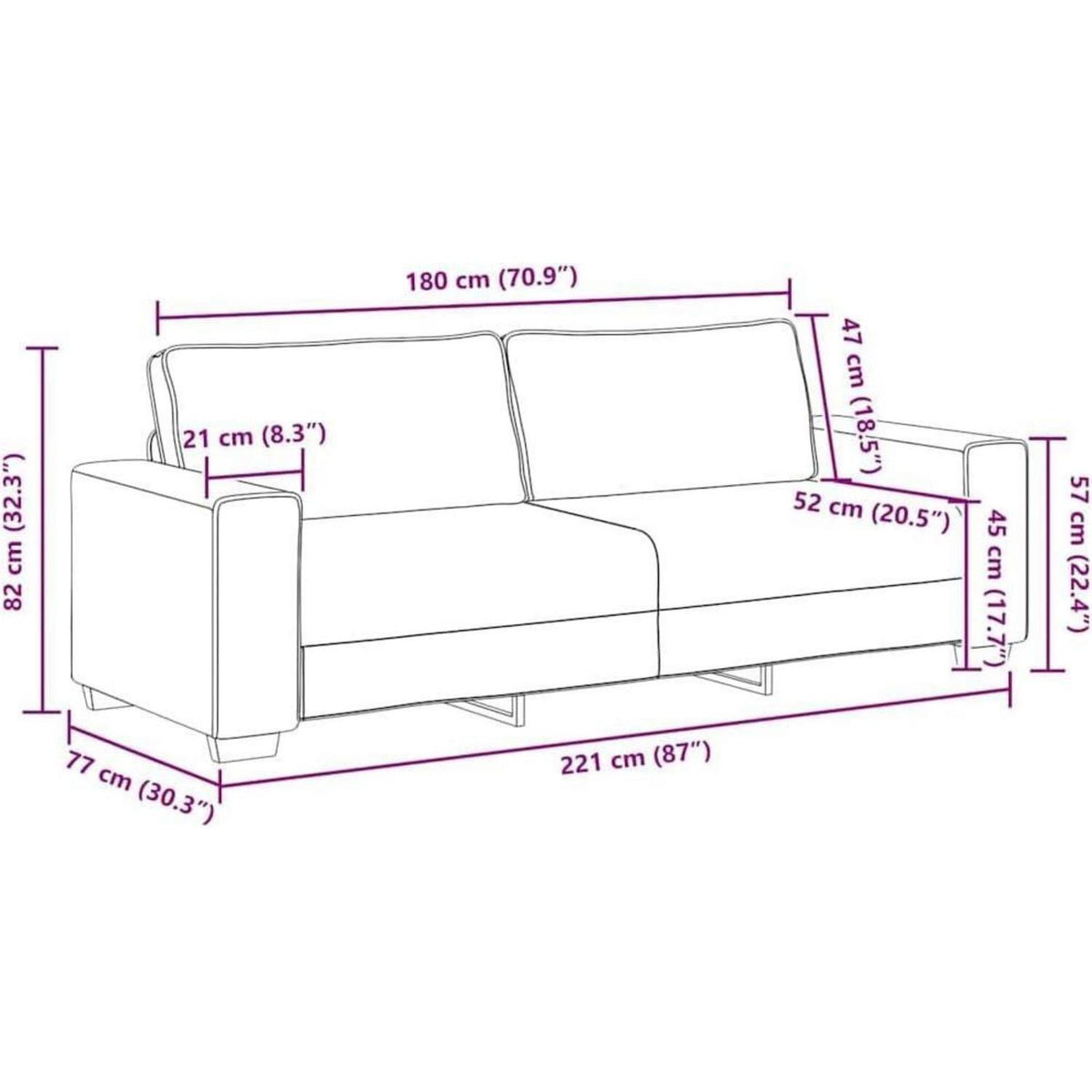 Schlafsessel Bettsofa 3-Sitzer Hellgrau 180 cm