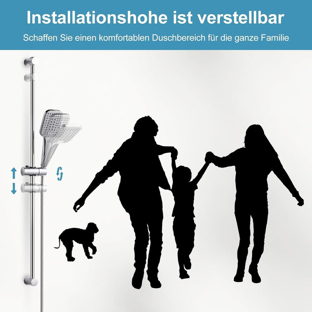 OFFO Duschset Chrom, 3 Strahlarten, 100cm Duschstange