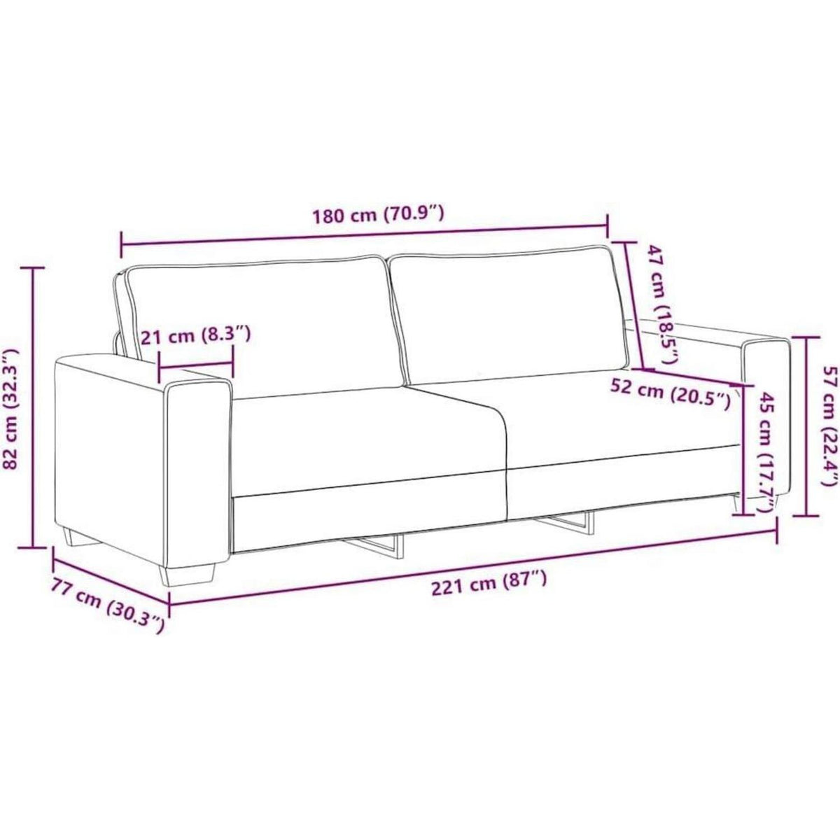 Modernes 3-Sitzer Sofa Wolkengrau 180 cm – Bequeme Couch
