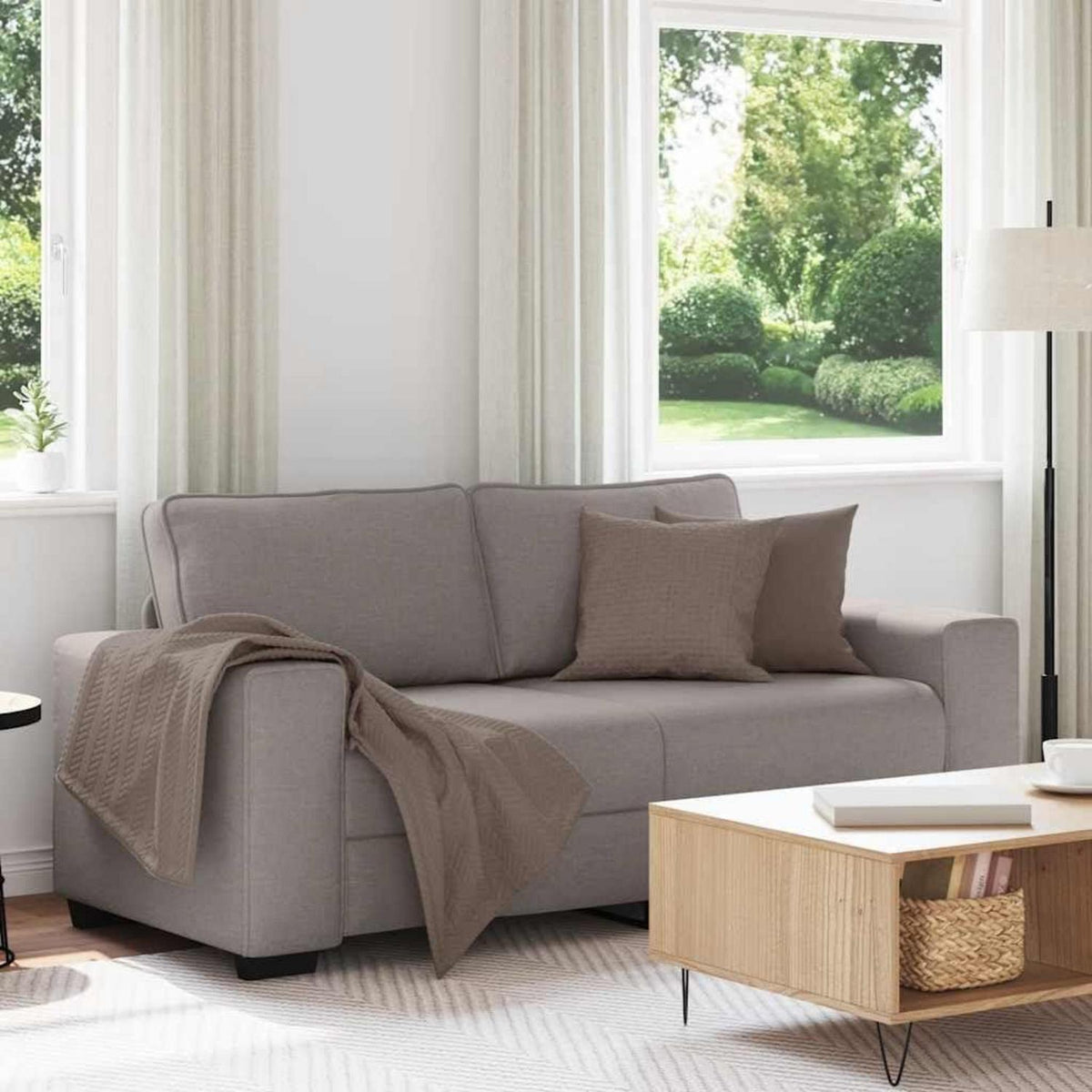Modernes Sofa mit extra tiefen Sitzen, Taupe 140cm