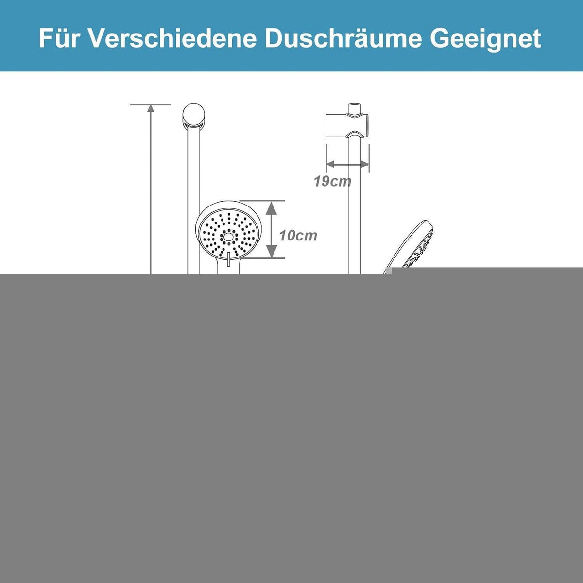OFFO Duschset mit 3 Strahlarten & verstellbarer Höhe