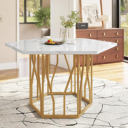 Sechseckiger Esstisch Set Grau & Gold – 5-teilig, 115x100cm