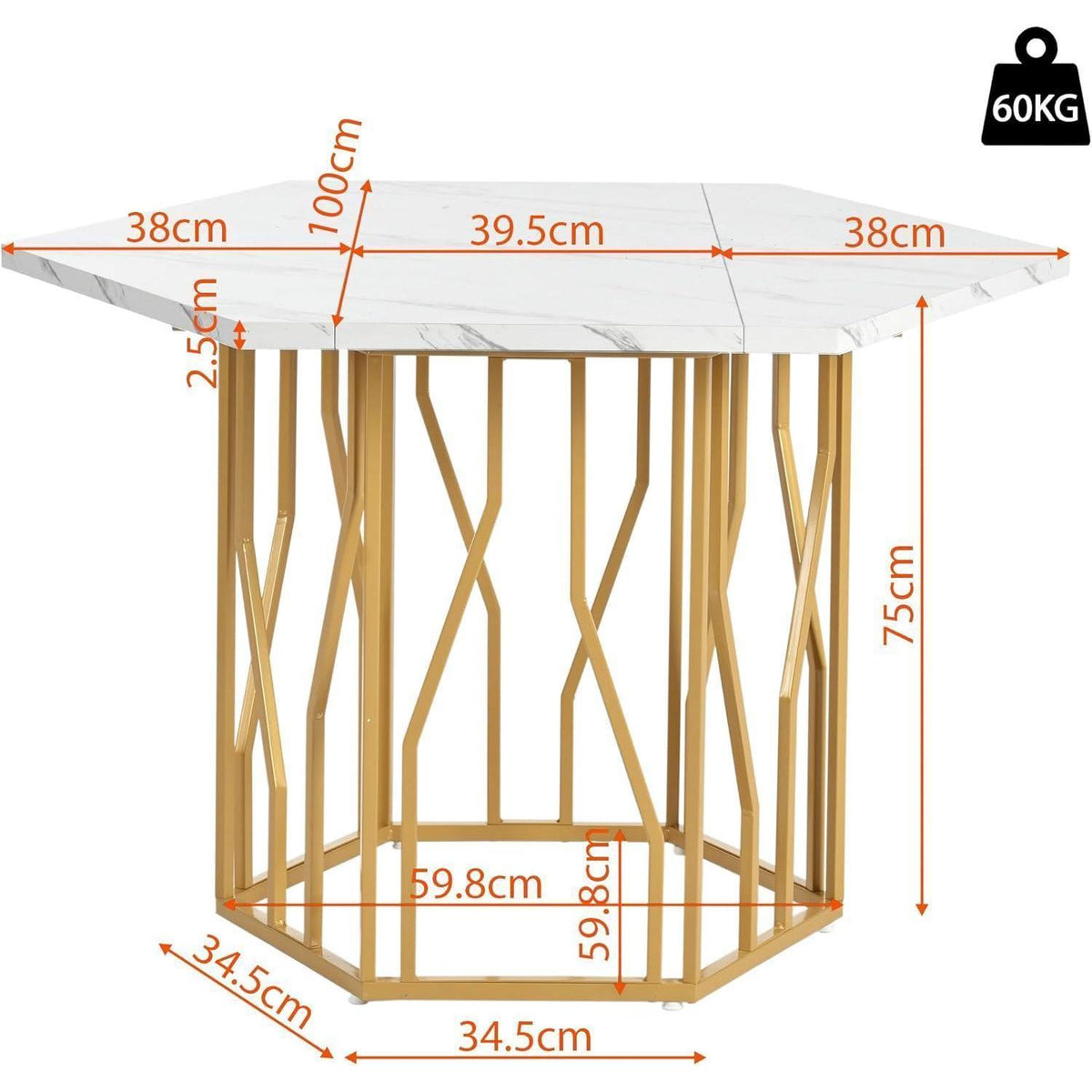 Sechseckiger Esstisch Set Grau & Gold – 5-teilig, 115x100cm