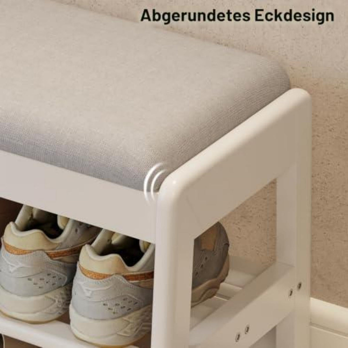 Schuhbank mit Kissen & Stauraum – Holzbank für Flur & Eingang (Weiß)