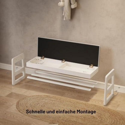Schuhbank mit Kissen & Stauraum – Holzbank für Flur & Eingang (Weiß)