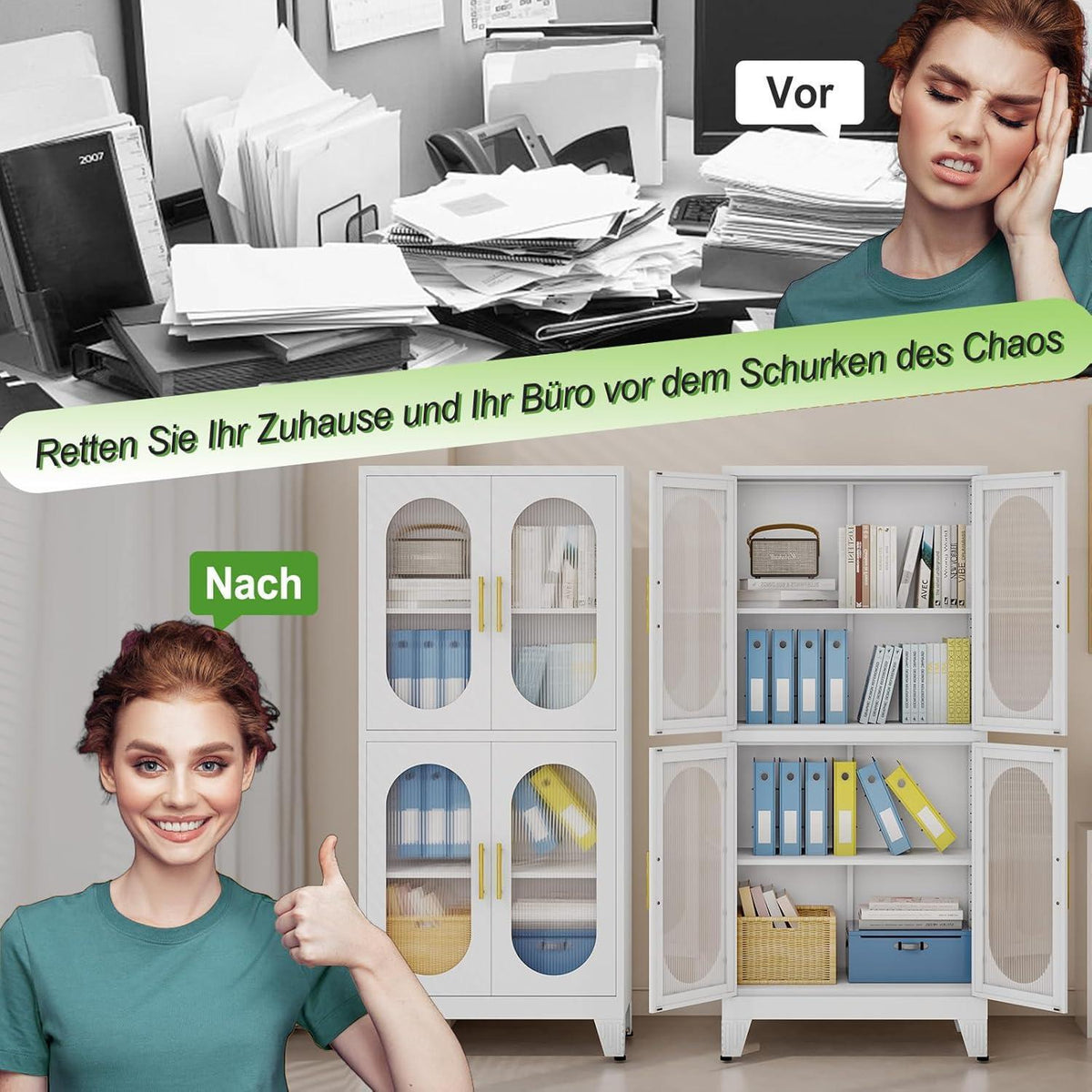 Metallküche Speisekammer Schrank mit Acrylglas & Regalen (Weiß)