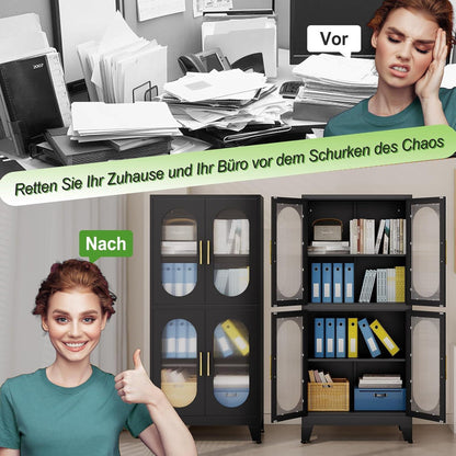 Metallküche Speisekammer Schrank mit Acrylglas & Regalen (Schwarz)