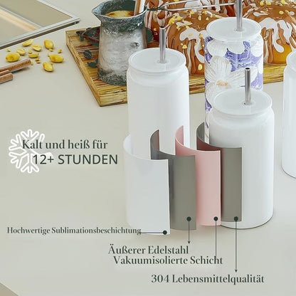12x Sublimationsbecher 16oz mit Deckel & Strohhalm