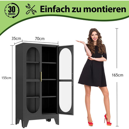 Schließbarer Vitrinen-Schrank 155cm – Glastür & 3 Regale