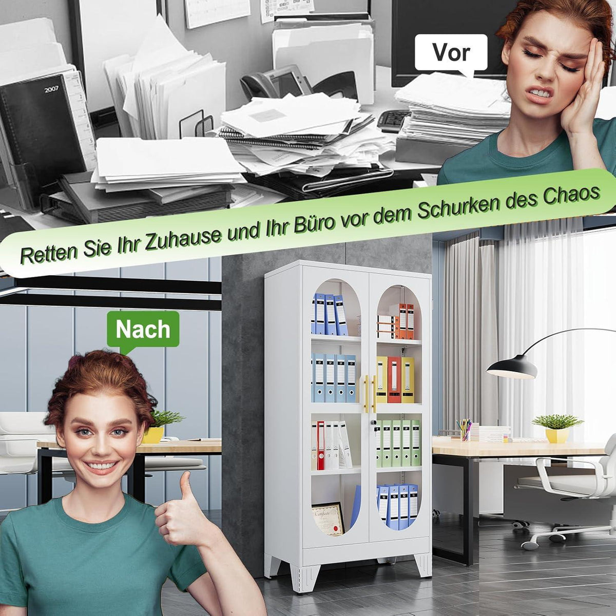 Schließbarer Vitrinen-Schrank 155cm – Glastür & Verstellbare Regale