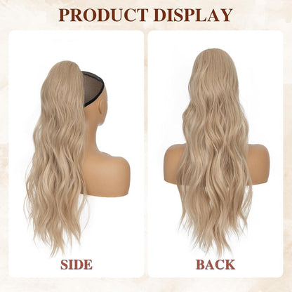 Gewellter Pferdeschwanz-Clip, Aschblond-Mix, 66 cm