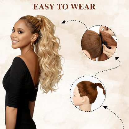 Gewellter Pferdeschwanz-Clip, Aschblond-Mix, 66 cm