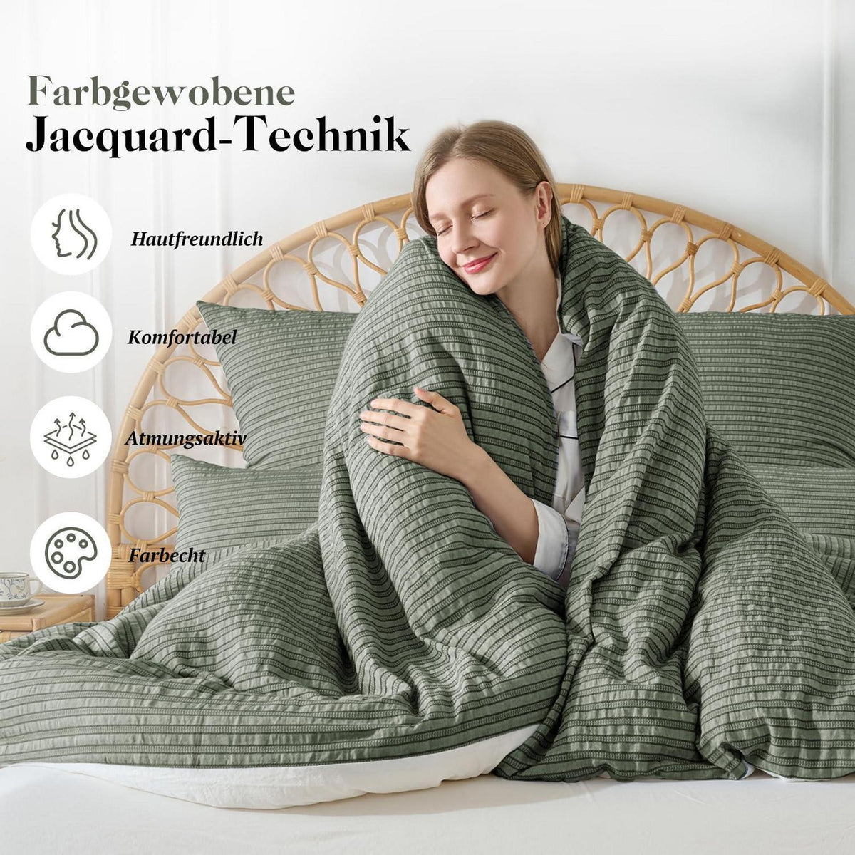 Bettwäsche-Set 135x200 Baumwolle Olivgrün 4tlg.