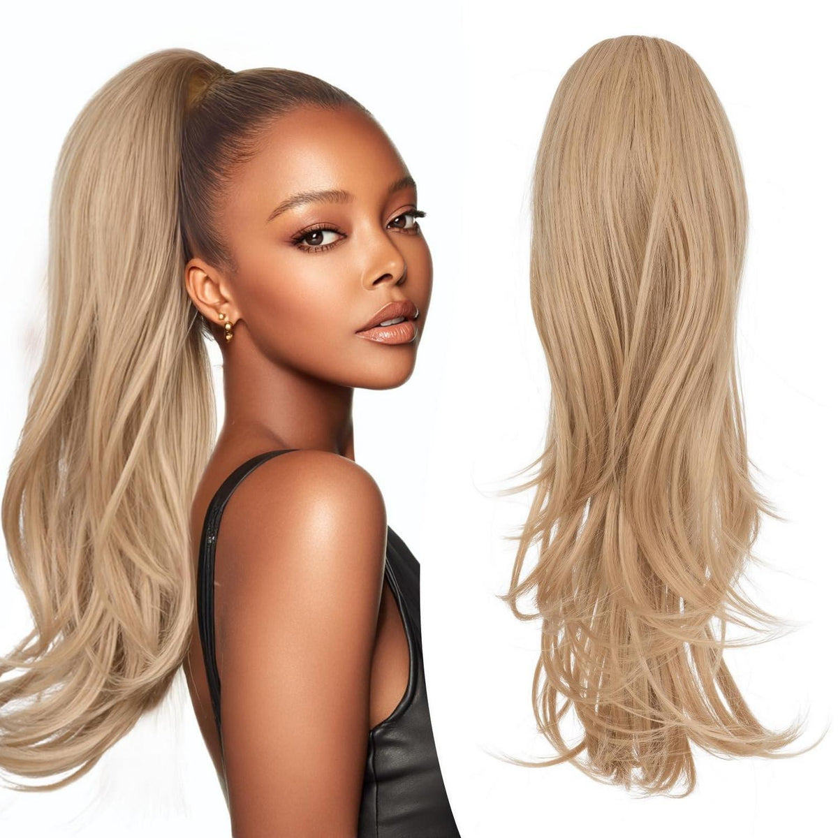 Welliges Pferdeschwanz-Haarteil Aschblond 56cm