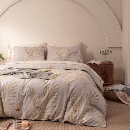 Mikrofaser Bettwäsche-Set 220x240 cm Beige Blätter-Design