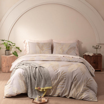 Mikrofaser Bettwäsche-Set 220x240 cm Beige Blätter-Design
