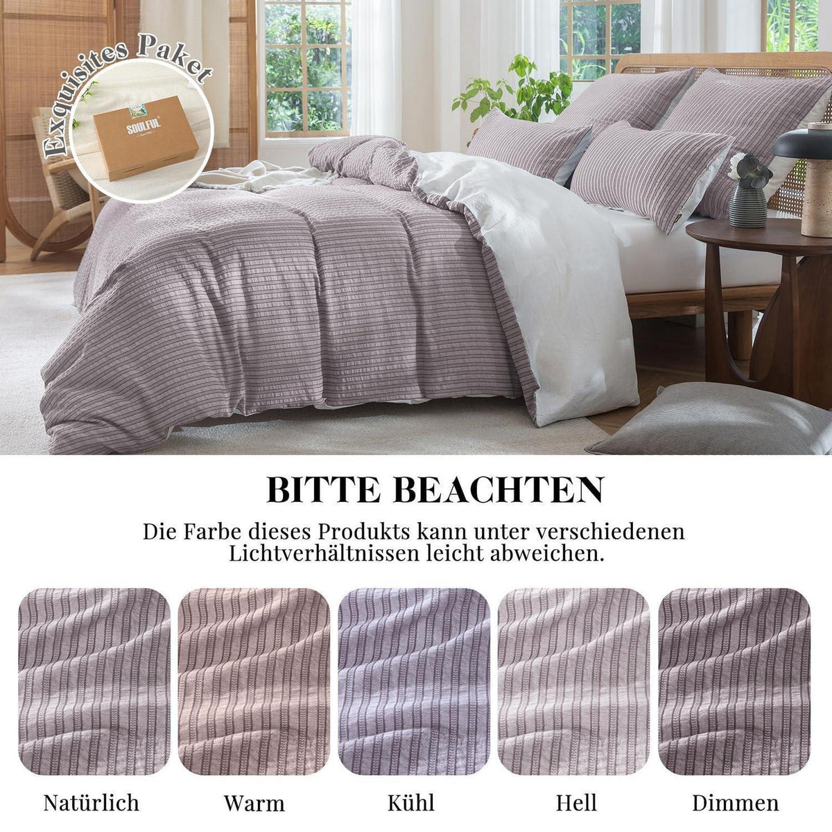 Bettwäsche-Set 135x200 Baumwolle Violett 4tlg. Jacquard & Stone Washed