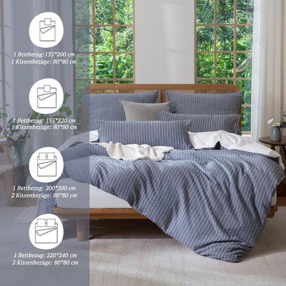 Bettwäsche-Set 135x200 Baumwolle Marineblau 4tlg. Jacquard & Stone Wash