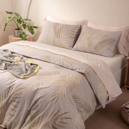 Mikrofaser Bettwäsche-Set 135x200 cm Beige Blätter-Beige 4tlg.