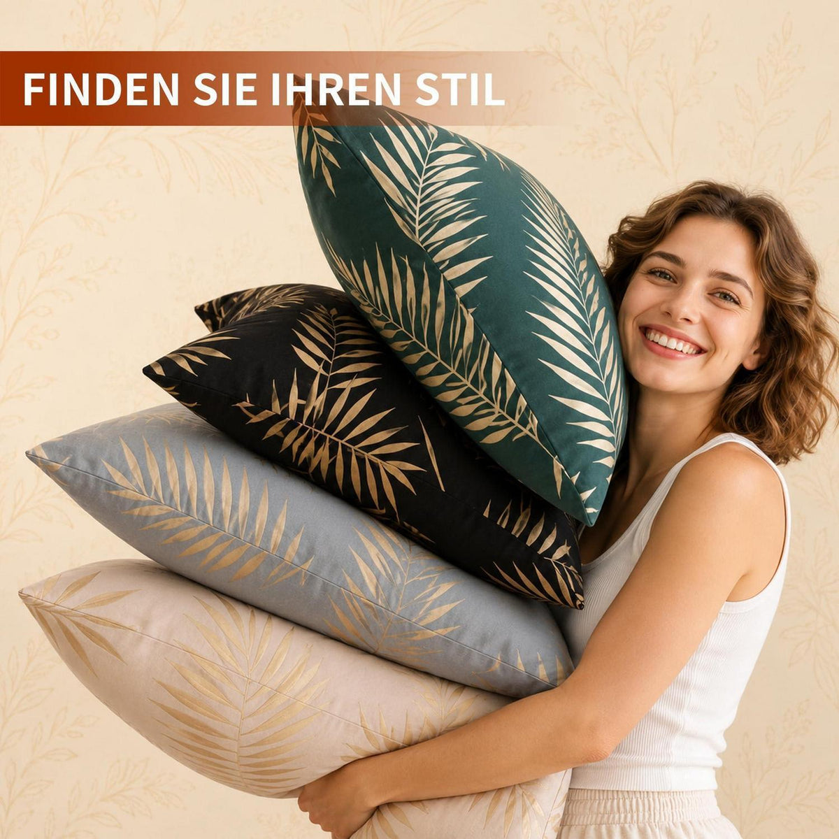 Mikrofaser Bettwäsche-Set 135x200 cm Beige Blätter-Beige 4tlg.