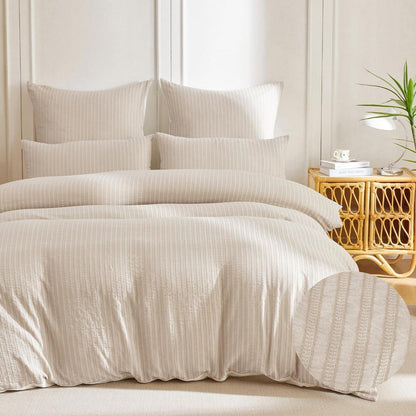 Bettwäsche-Set 135x200 Baumwolle Beige 4tlg. Jacquard & Stone Washed