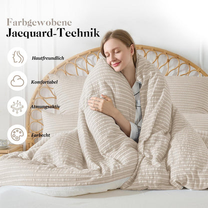 Bettwäsche-Set 135x200 Baumwolle Beige 4tlg. Jacquard & Stone Washed