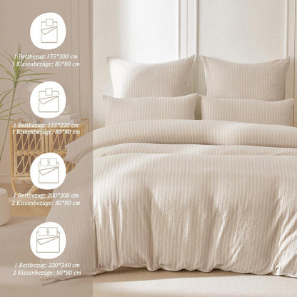 Bettwäsche-Set 135x200 Baumwolle Beige 4tlg. Jacquard & Stone Washed