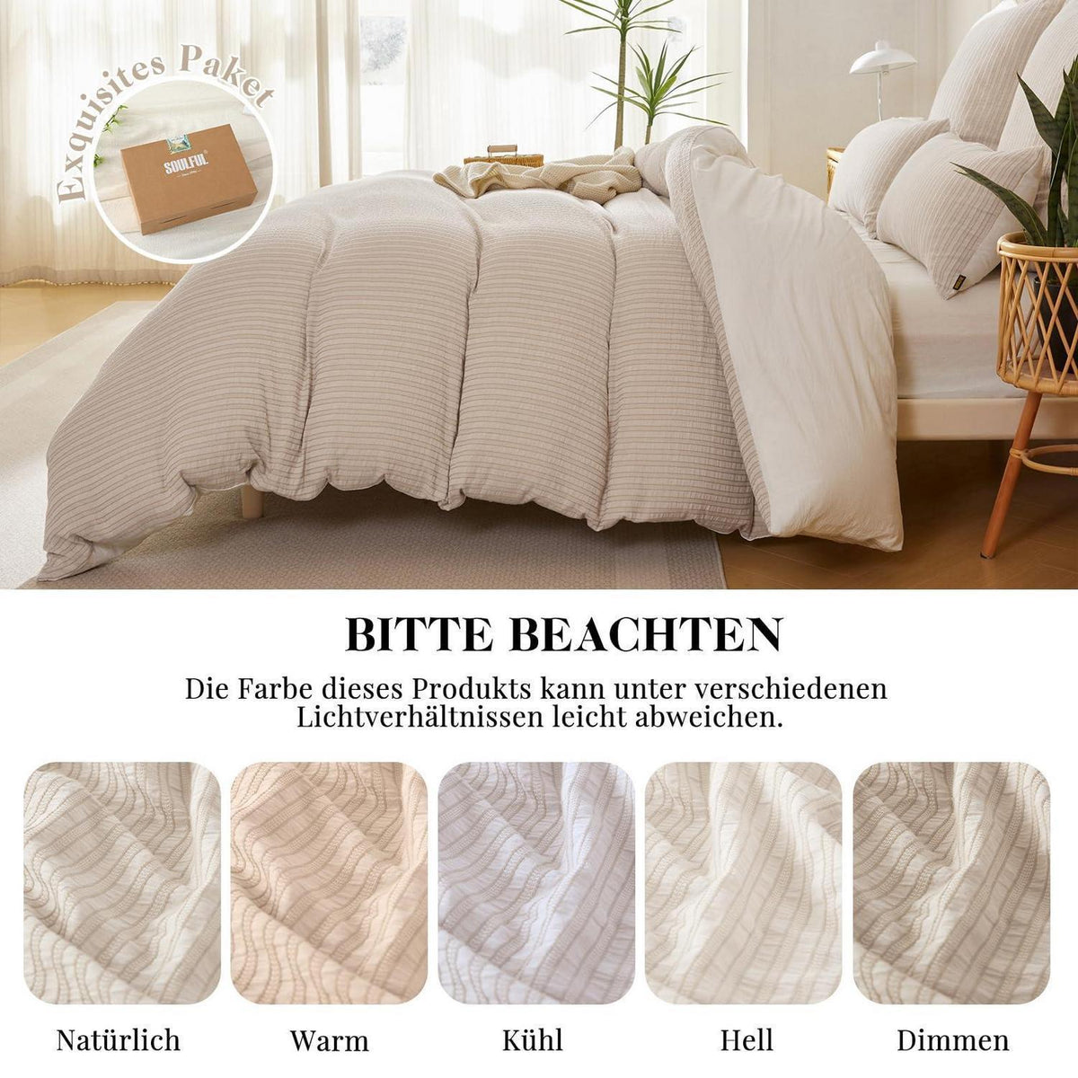 Bettwäsche-Set 135x200 Baumwolle Beige 4tlg. Jacquard & Stone Washed