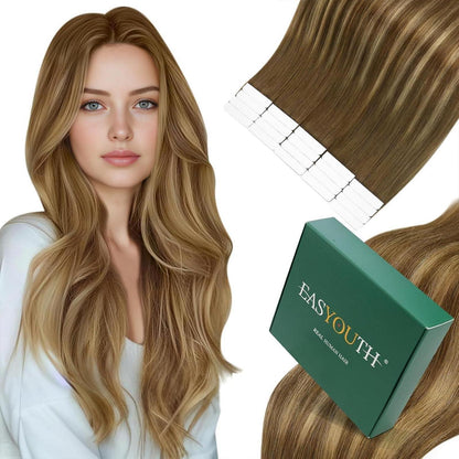 Echthaar Tape Extensions Braun Ombre 55cm – Natürliche Verlängerung