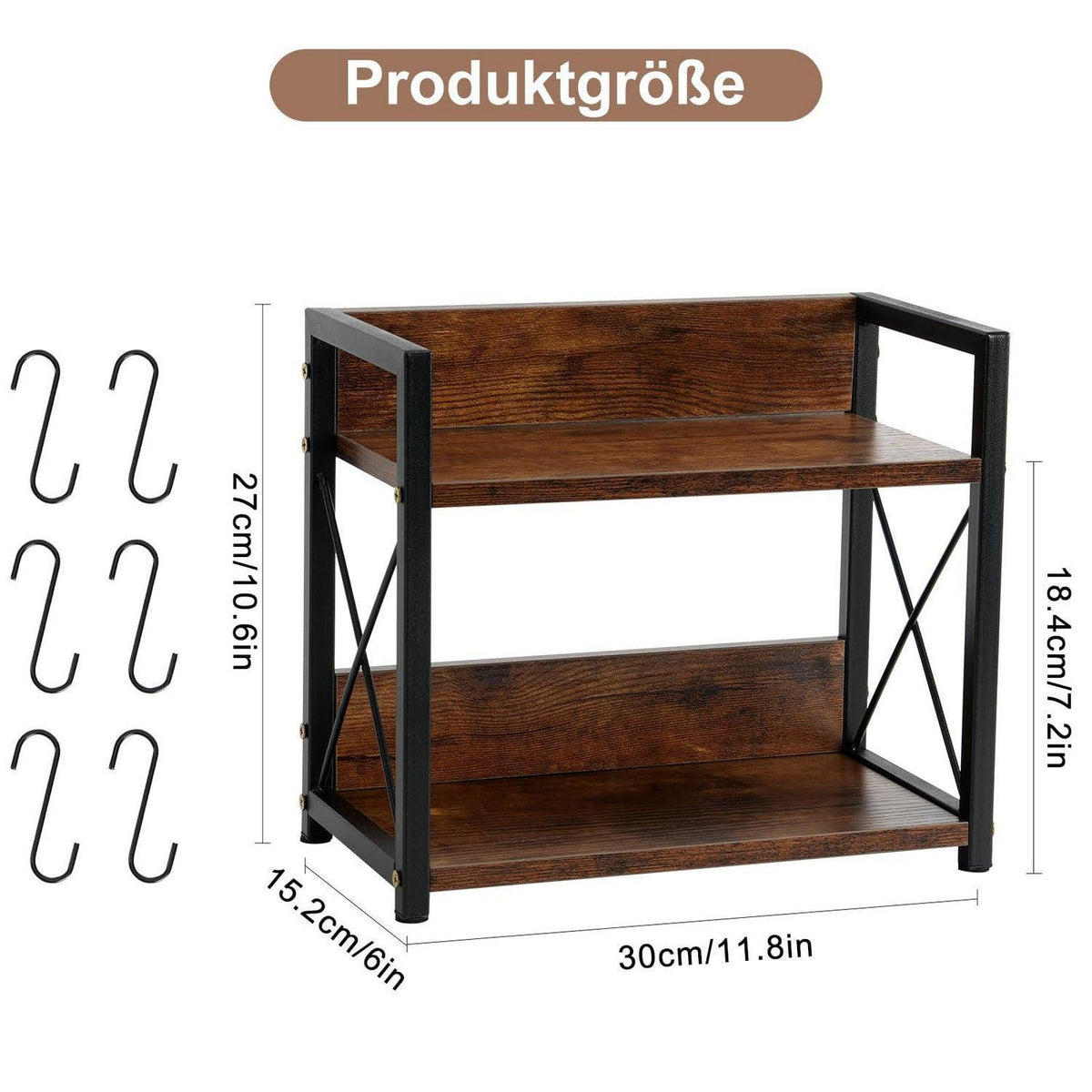 2-Tier Kaffee Tee Organizer mit Tassenhalter aus Holz & Eisen