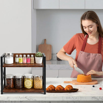 2-Tier Kaffee Tee Organizer mit Tassenhalter aus Holz & Eisen