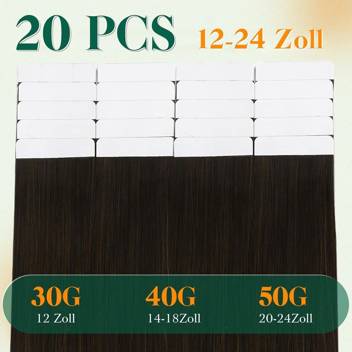 Echthaar Tape Extensions Braun Ombre 40cm - Natürliche Verlängerung