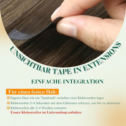 Echthaar Tape Extensions Braun Ombre 40cm - Natürliche Verlängerung