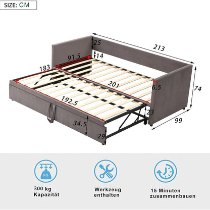 Schlafsofa 200cm Grau – Ausziehbar, Schrankbett & Tagesbett