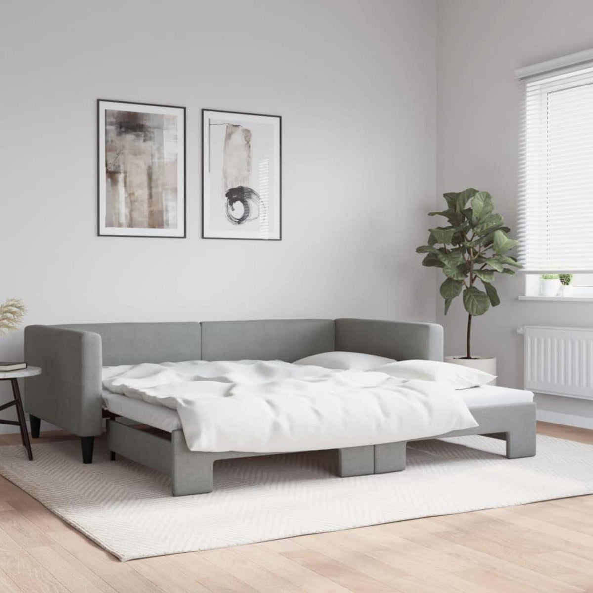 Schlafsofa 2-Sitzer, Ausziehbett mit Bettkasten, Hellgrau
