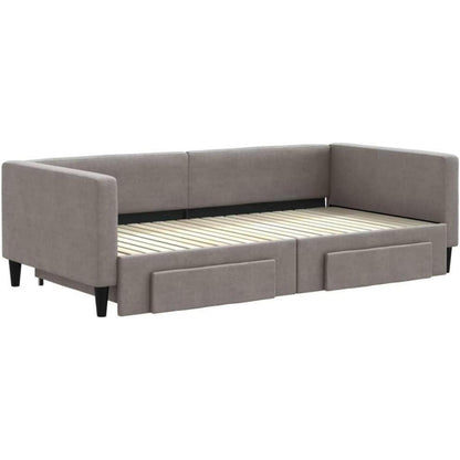 Tagesbett ausziehbar mit Schubladen – Schlafsofa 2-Sitzer Taupe